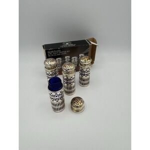 Silver Plated Blue Glass Salt & Pepper Shaker Set of 4 1980s Vintage Godinger